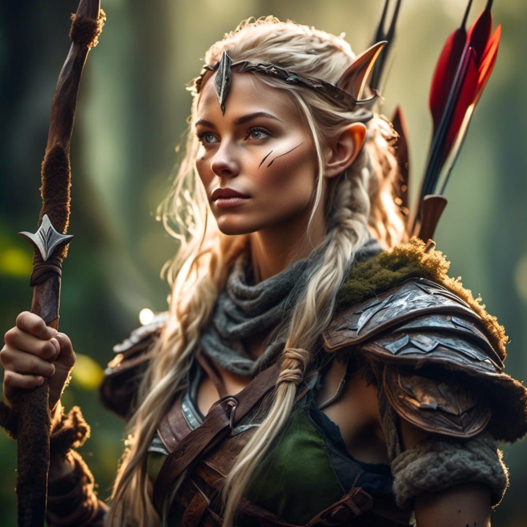 Hyperrealistic Elf Warrior in Forest Setting