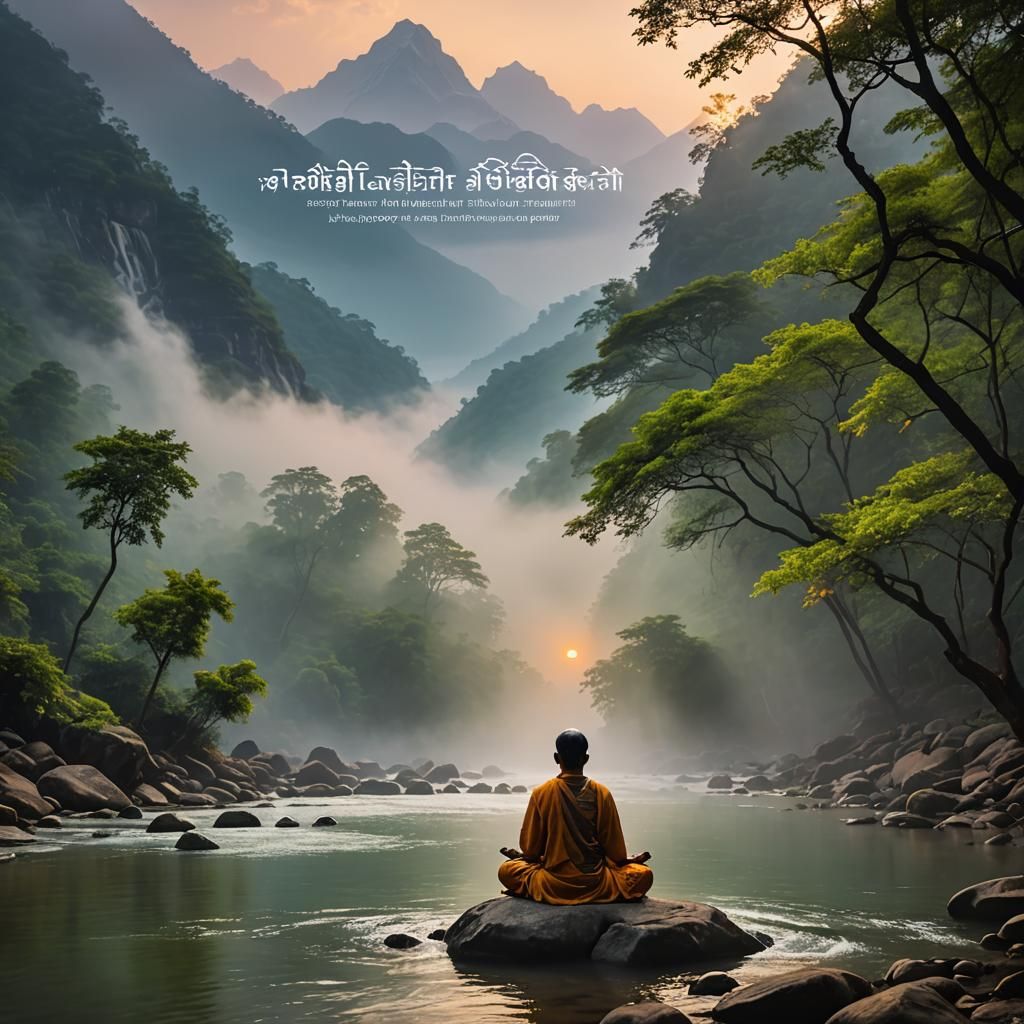 Meditative Mountain Scene with Himyogi Balkrishna