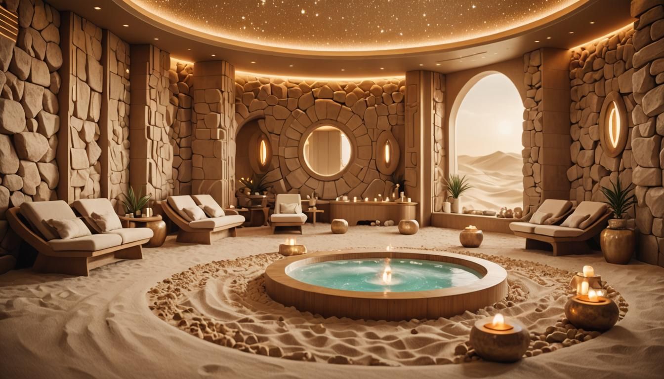 Y2K Futurism Spa with Sand of Time Theme