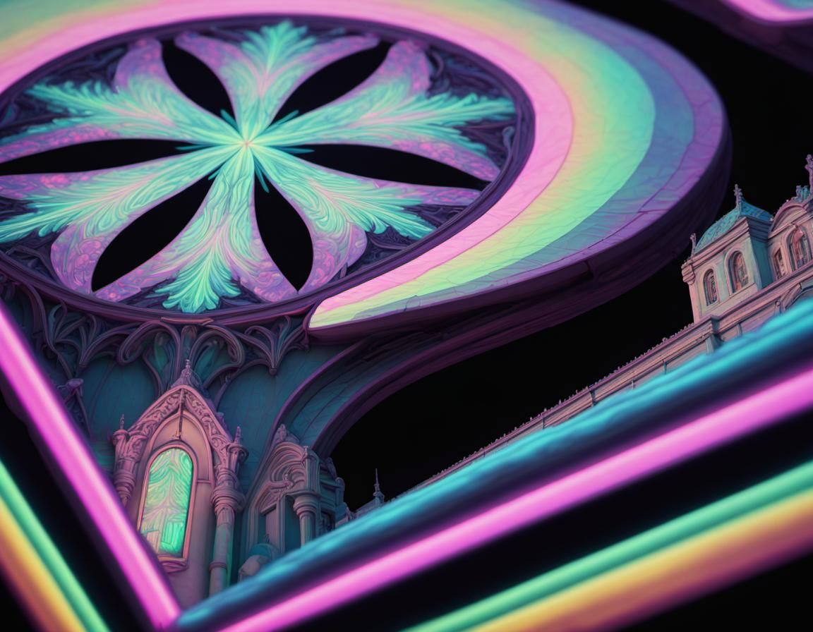 Vibrant neon glow surreal art with neon purple accents and n...