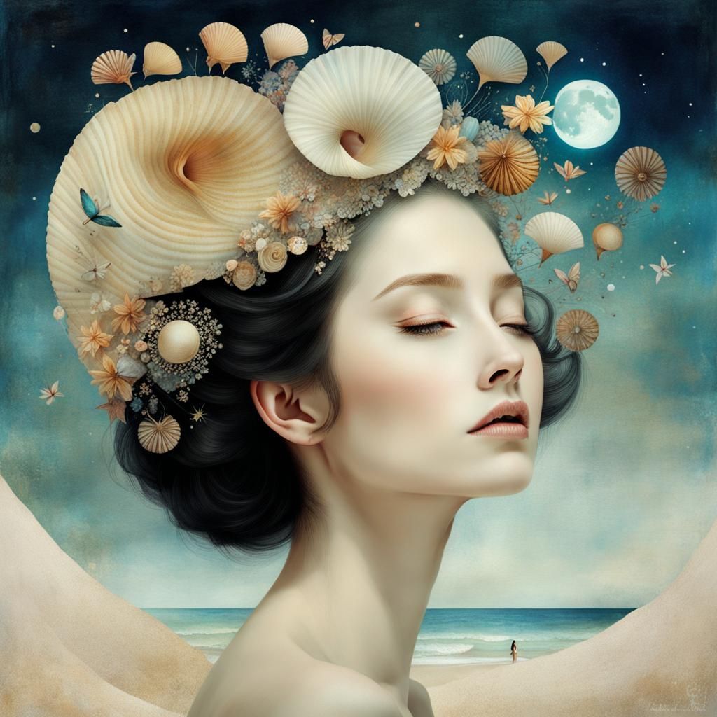 Seashell Eyes Windy Smile in Collage Style