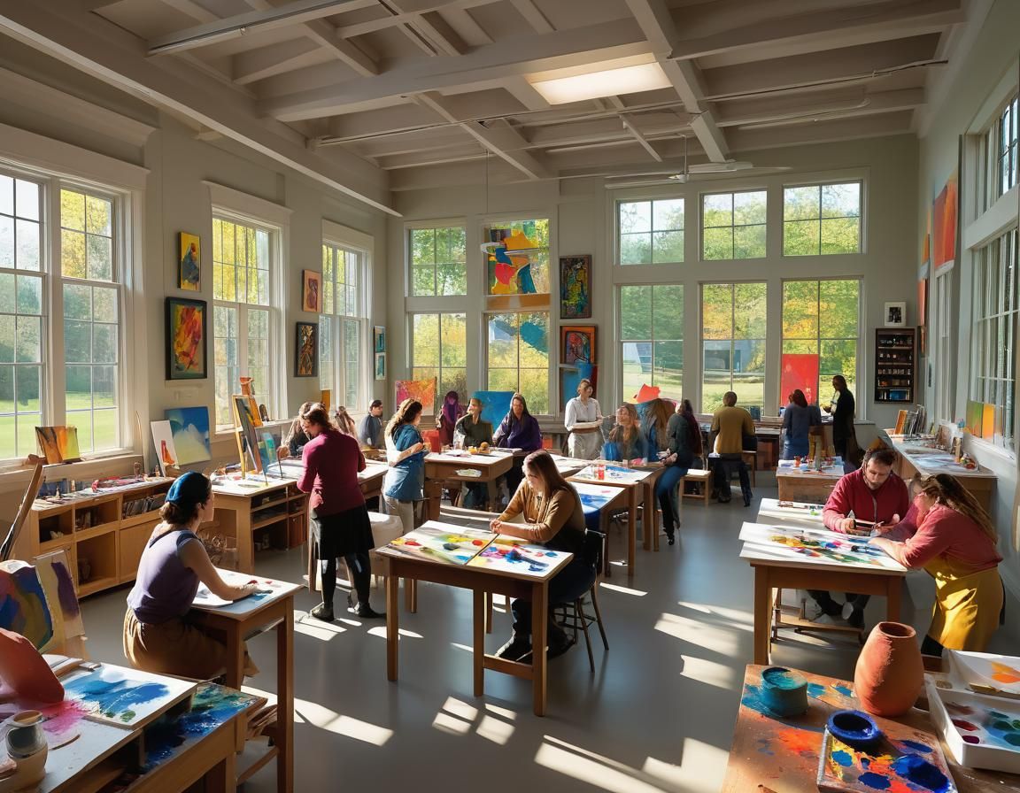 Vibrant Art School Classroom in Expressive Style