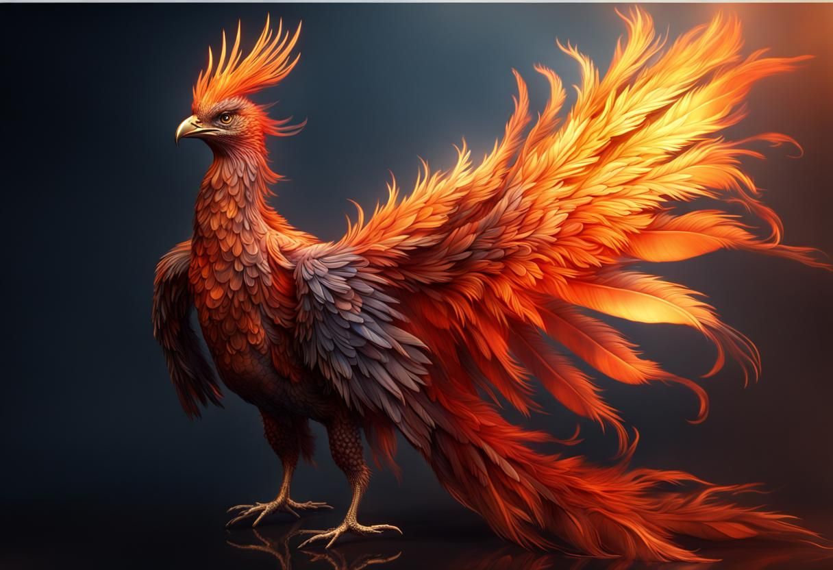 Fiery Phoenix with Metallic Feathers in 3D