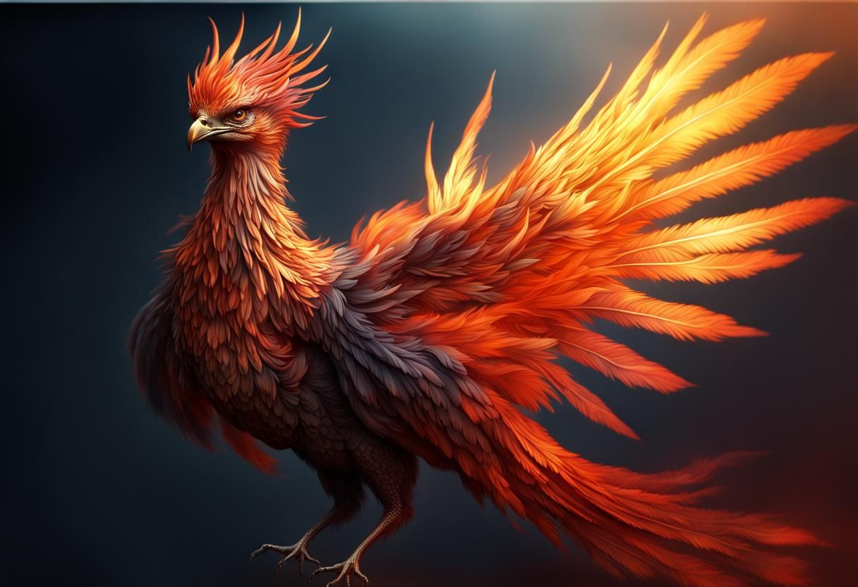 Fiery Phoenix with Metallic Feathers: Hyperdetailed 3D Art