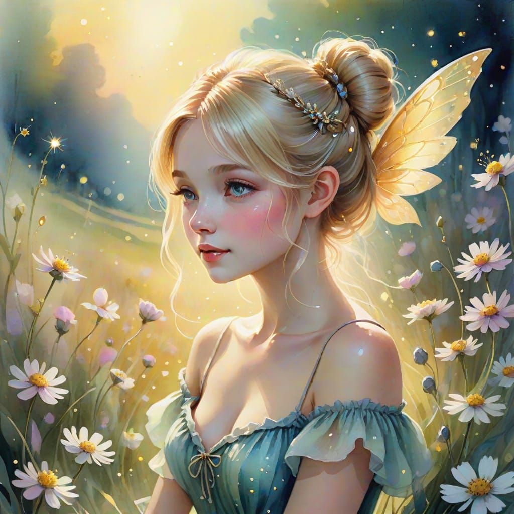 Dreamy Fairy in a Magical Flower Field