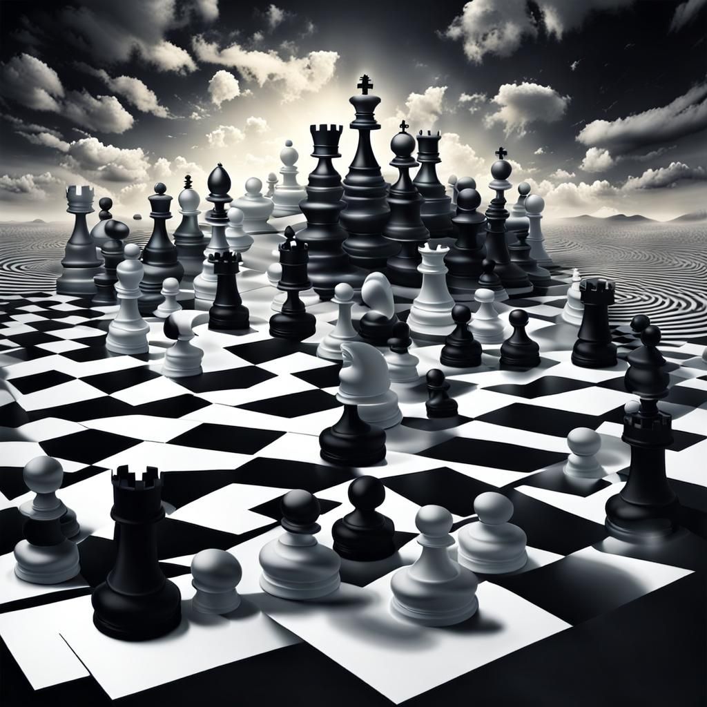 Surreal Chess Landscape with Bending Time and Space