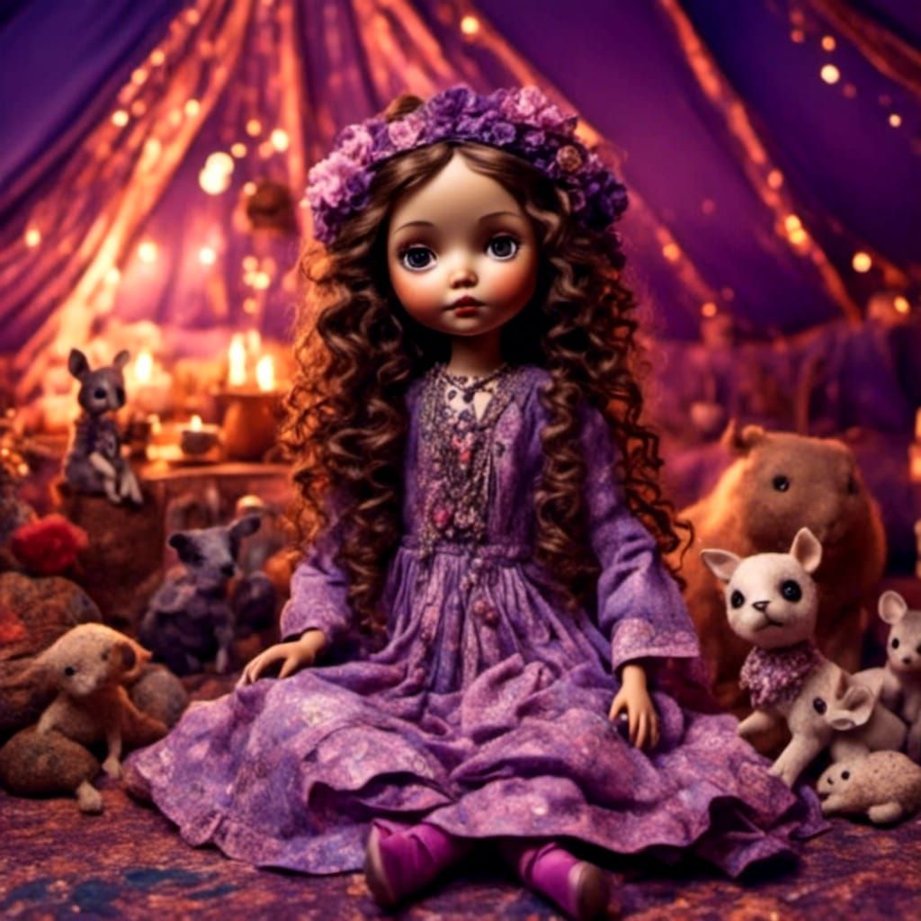 Bohemian Porcelain Doll in Desert Tent at Sunset