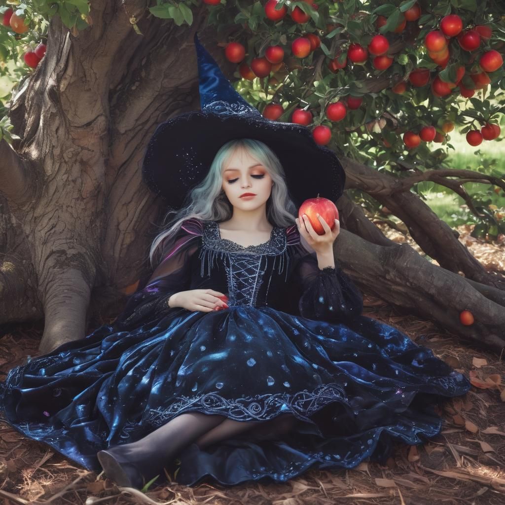 Crystal Rainbow Witch Asleep Under Apple Tree