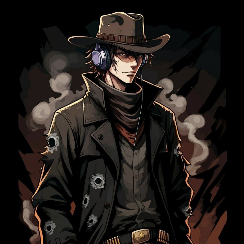 Anime-Style Cowboy Outlaw with Headphones