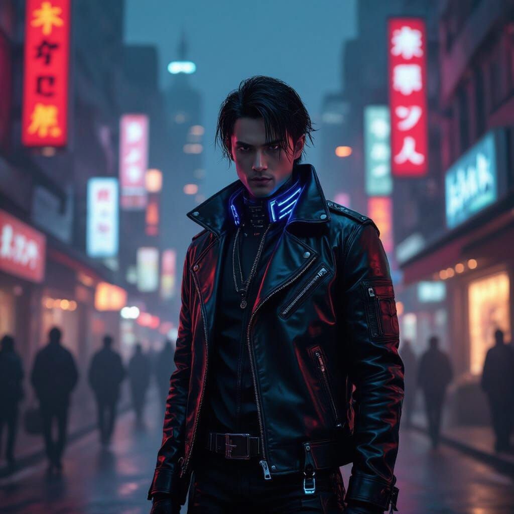 Cyberpunk V in Japan Town at Night