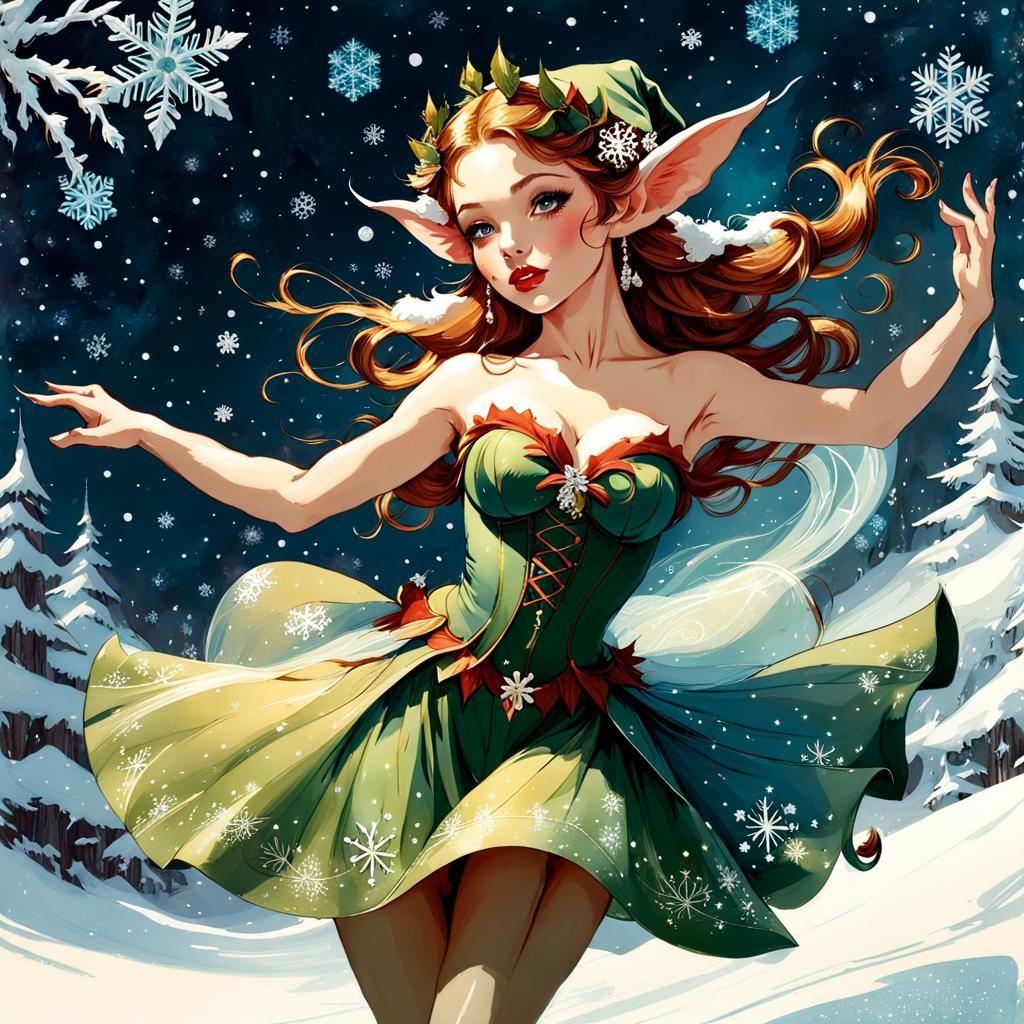 Enchanting Elf Dance in Stylized Watercolor Art