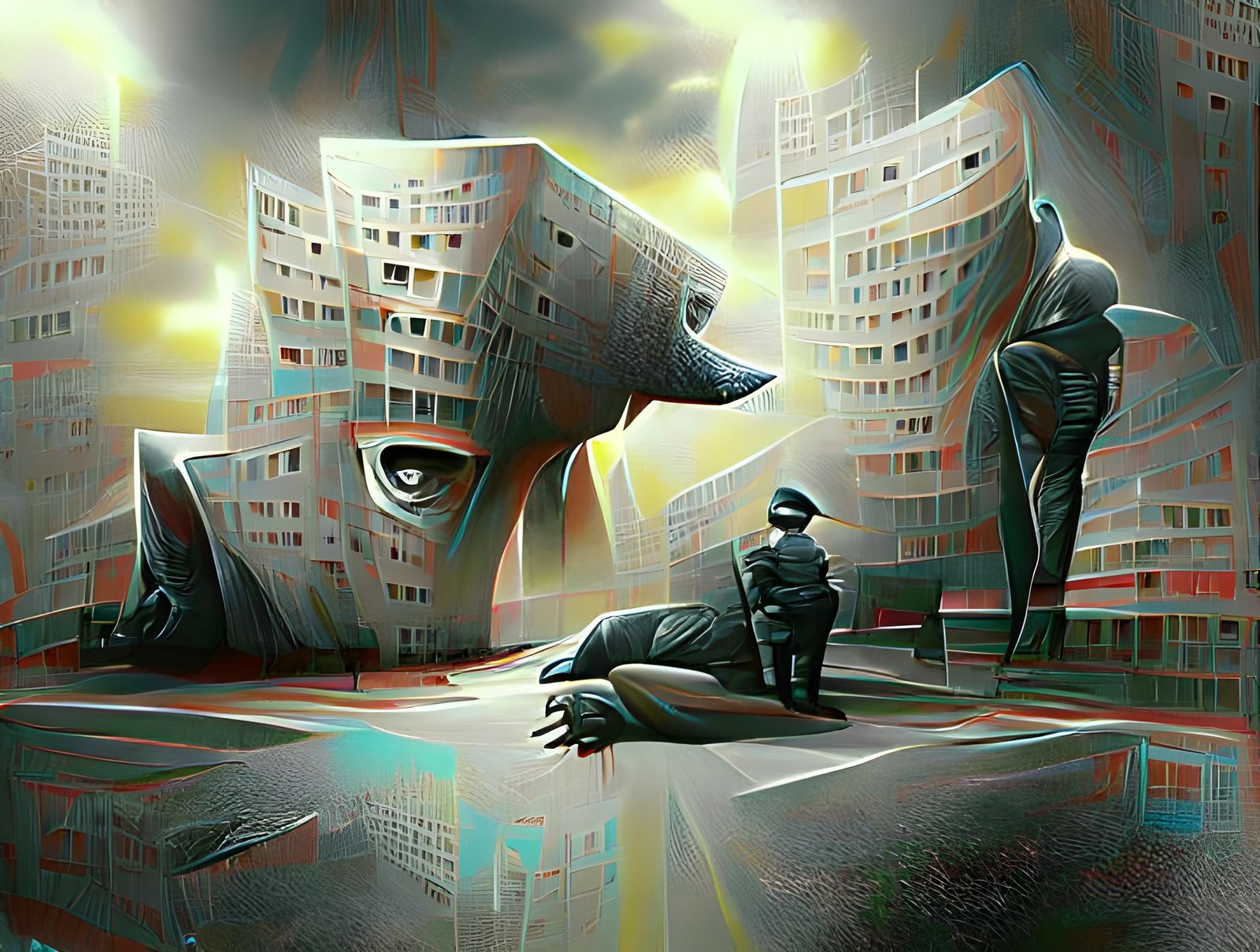 Dystopian Police State in Cubist Surrealist Style
