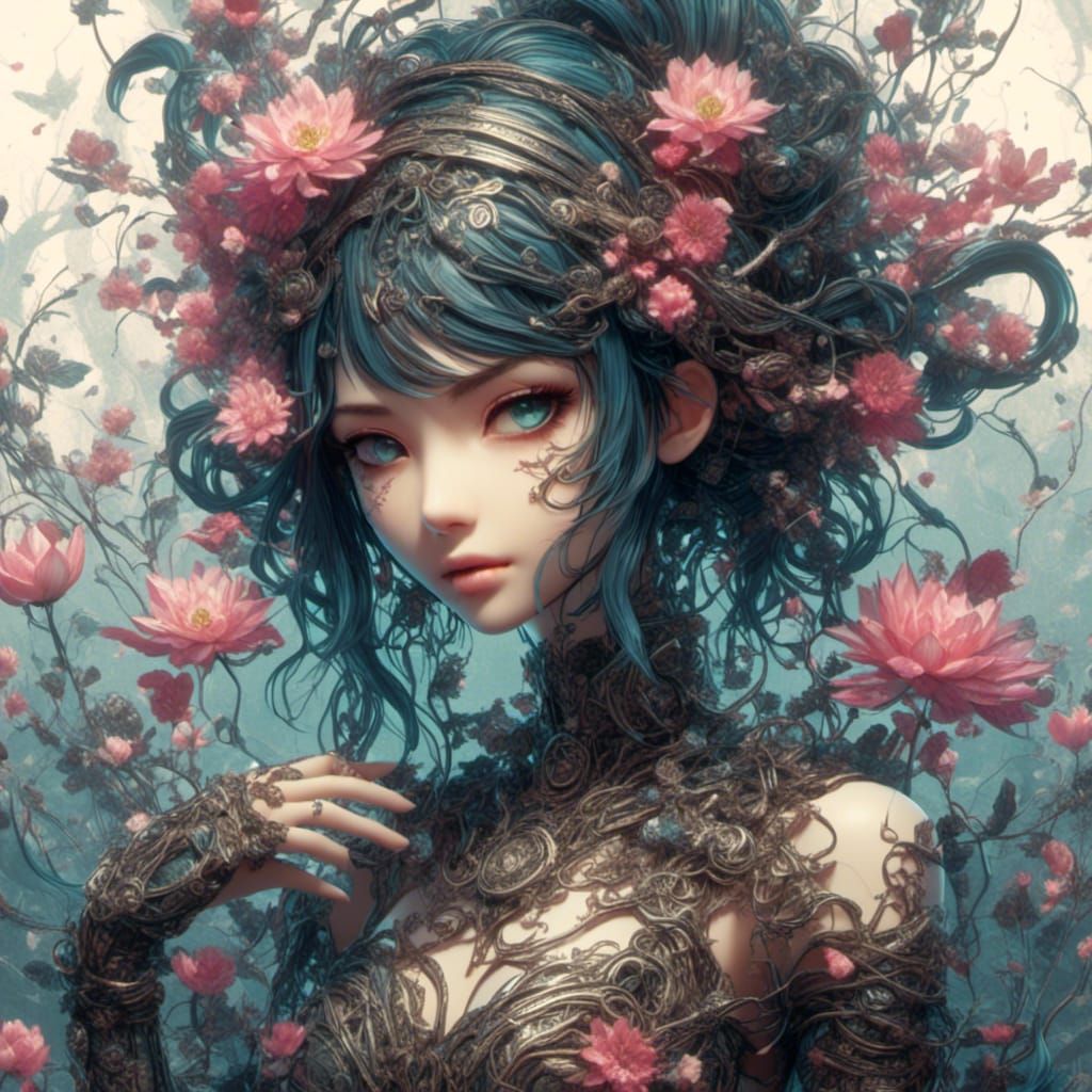 Anime Girl in Floral Ribcage Costume