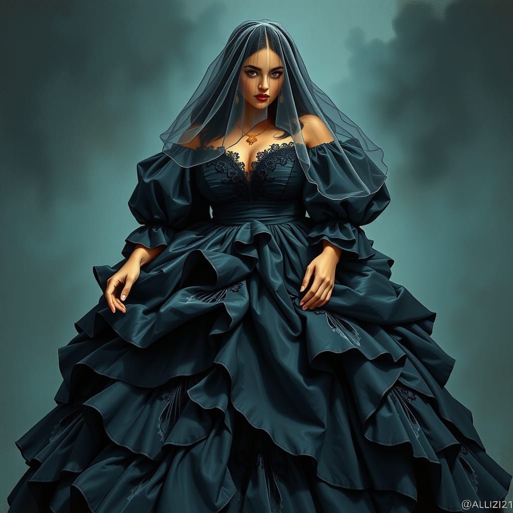 Sensual Beautiful Woman Funereal Ball Gown Mourning Noir She...