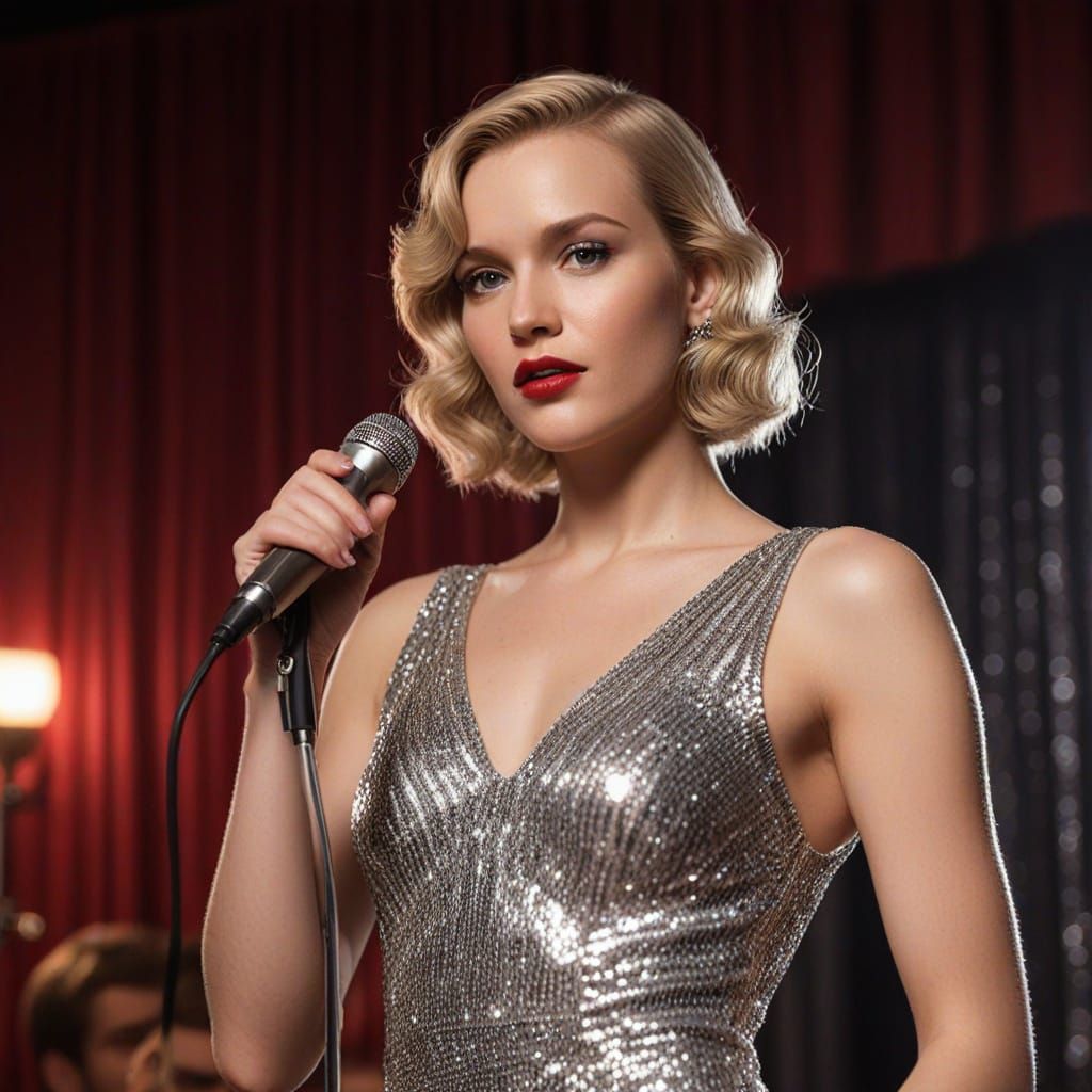 Glamorous Art Deco Jazz Singer in Sequin Dress