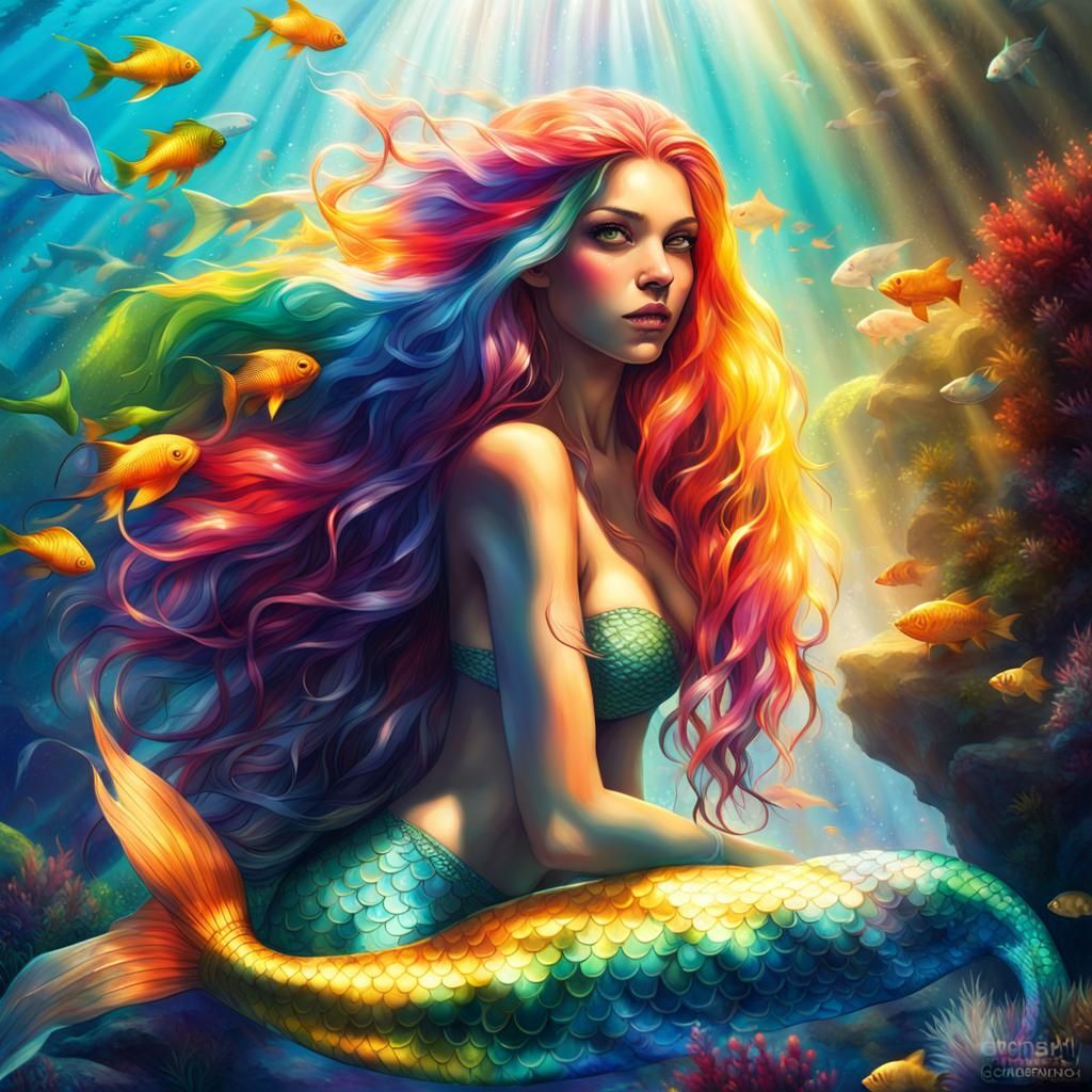Rainbow Mermaid in Tropical Underwater Paradise