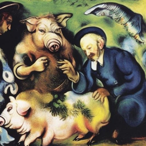 Surreal Pig Portrait Inspired by Baroque and Expressionism