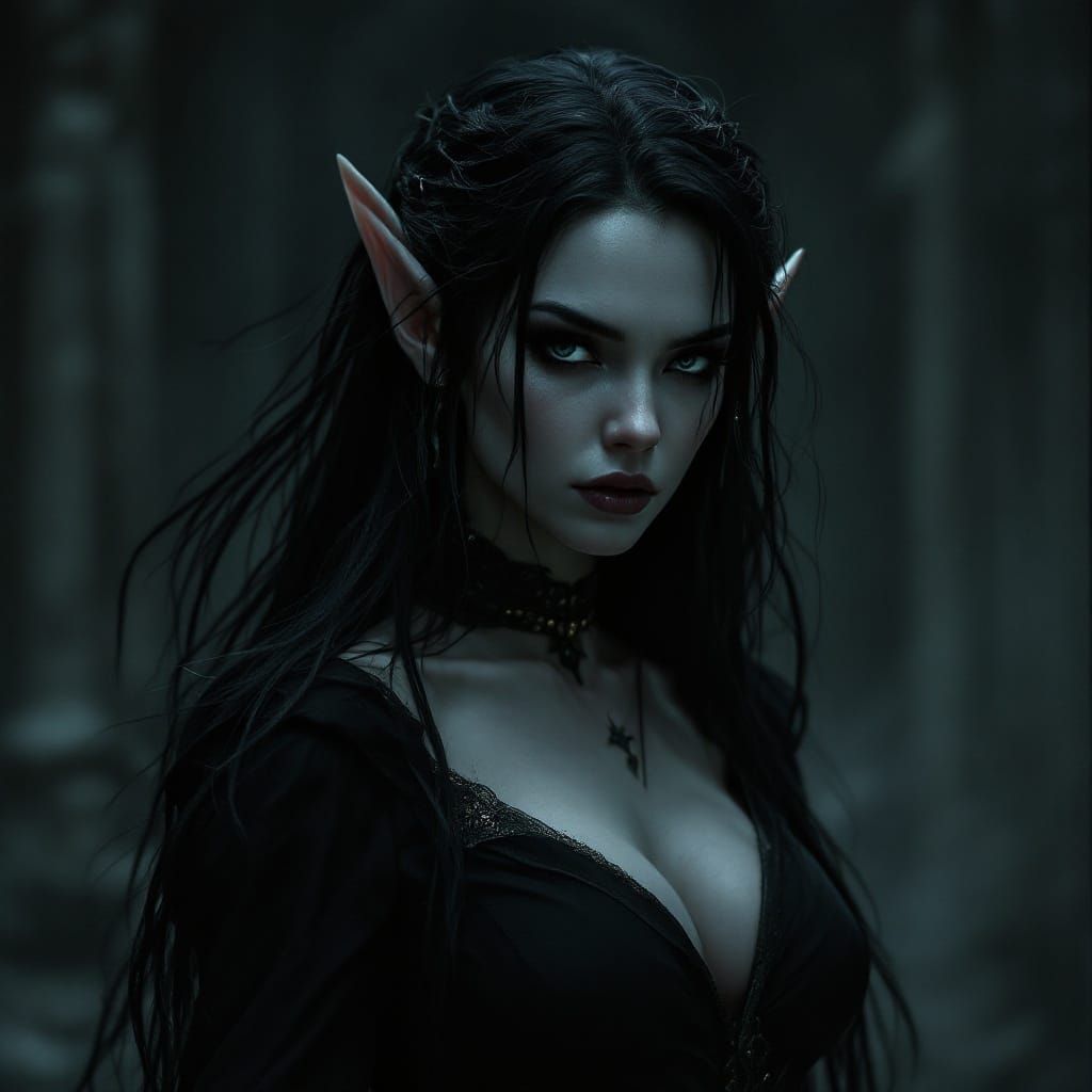 Regal Dark Elf in Cinematic Darkness