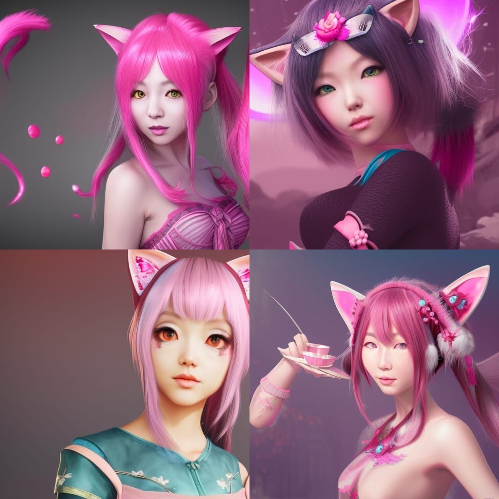 Anime Cat Girl with Pink Ears
