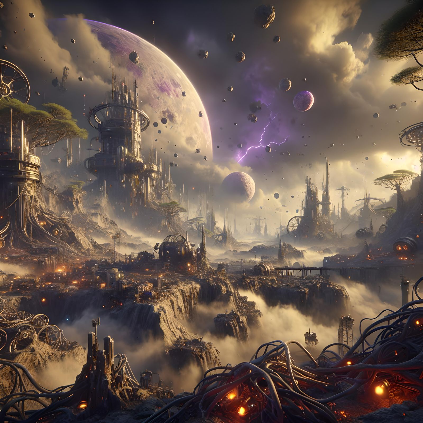 Alien Wasteland Planet in Dark Fantasy Style
