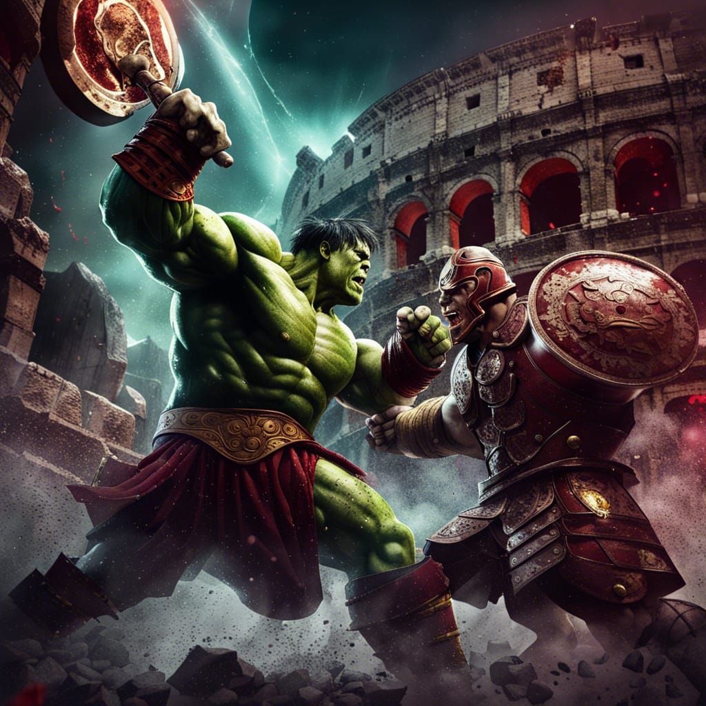 Hulk vs Thanos Gladiator Battle in Anime Style