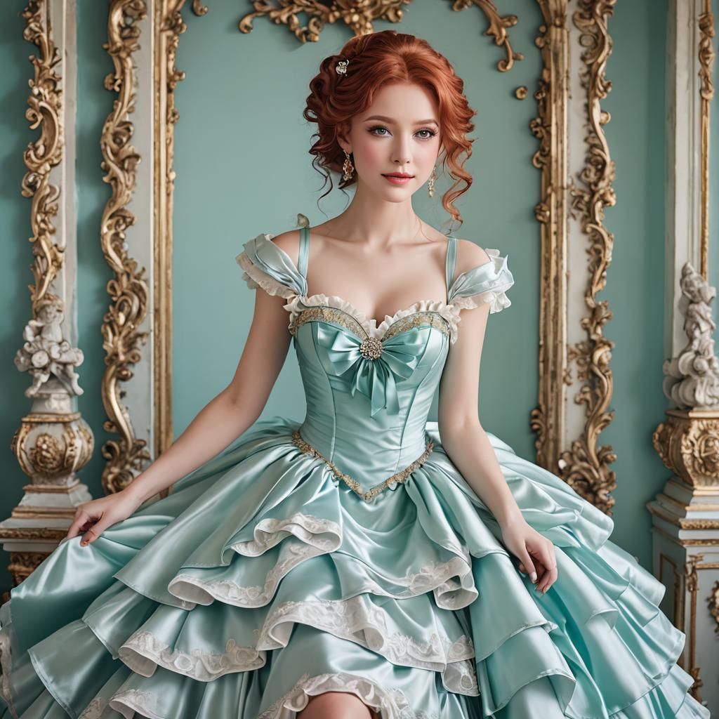 Elegant Rococo Woman with Red Hair and Aqua Eyes