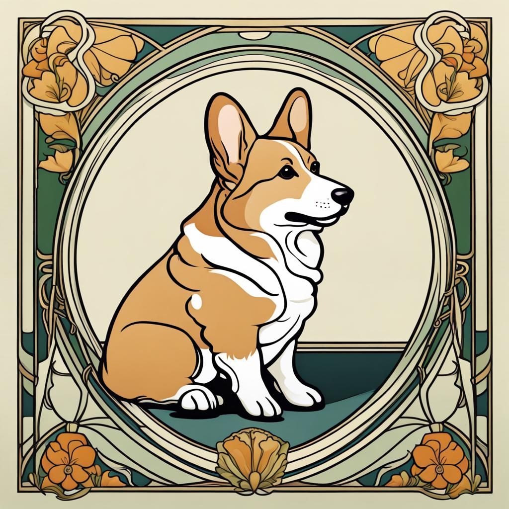 Art Nouveau Corgi Illustration