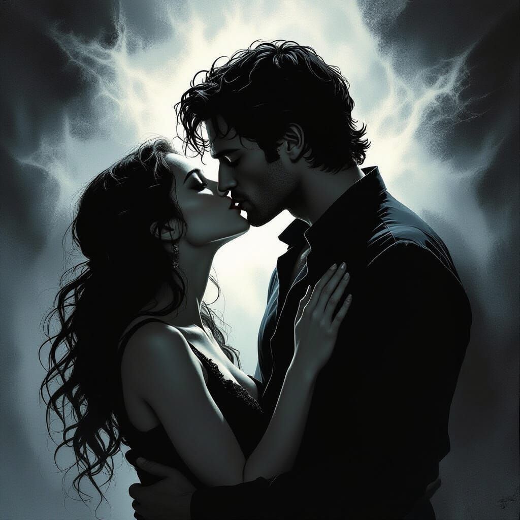 Spectral Figure Kissed in Dark Fantasy Art