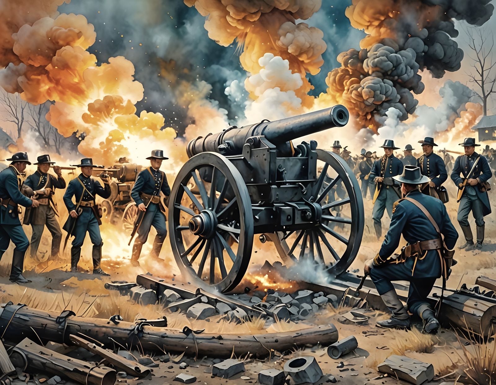 Civil War Battlefield Scene with Dramatic Sky