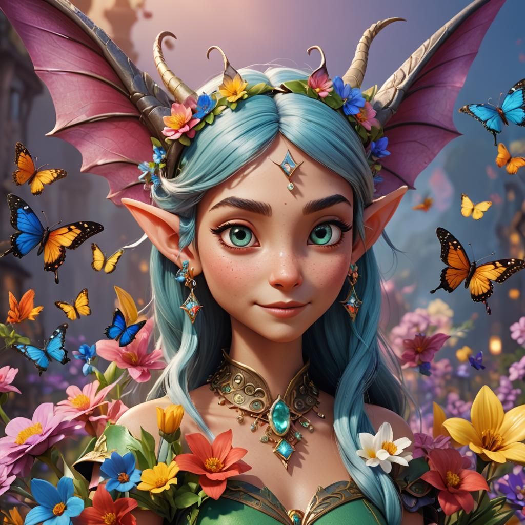 Whimsical Elf with Dragon in 3D Digital Art