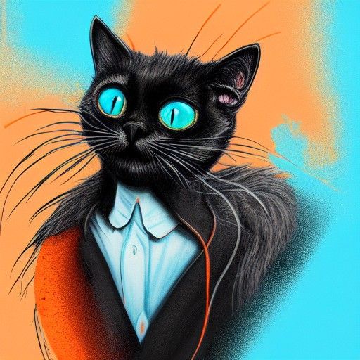 Hyperdetailed Art Deco Black Cat with Orange Eyes