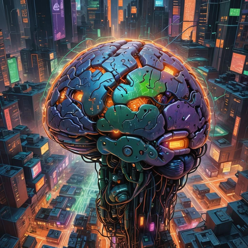 Futuristic Cityscape Inside Realistic Brain Anatomy