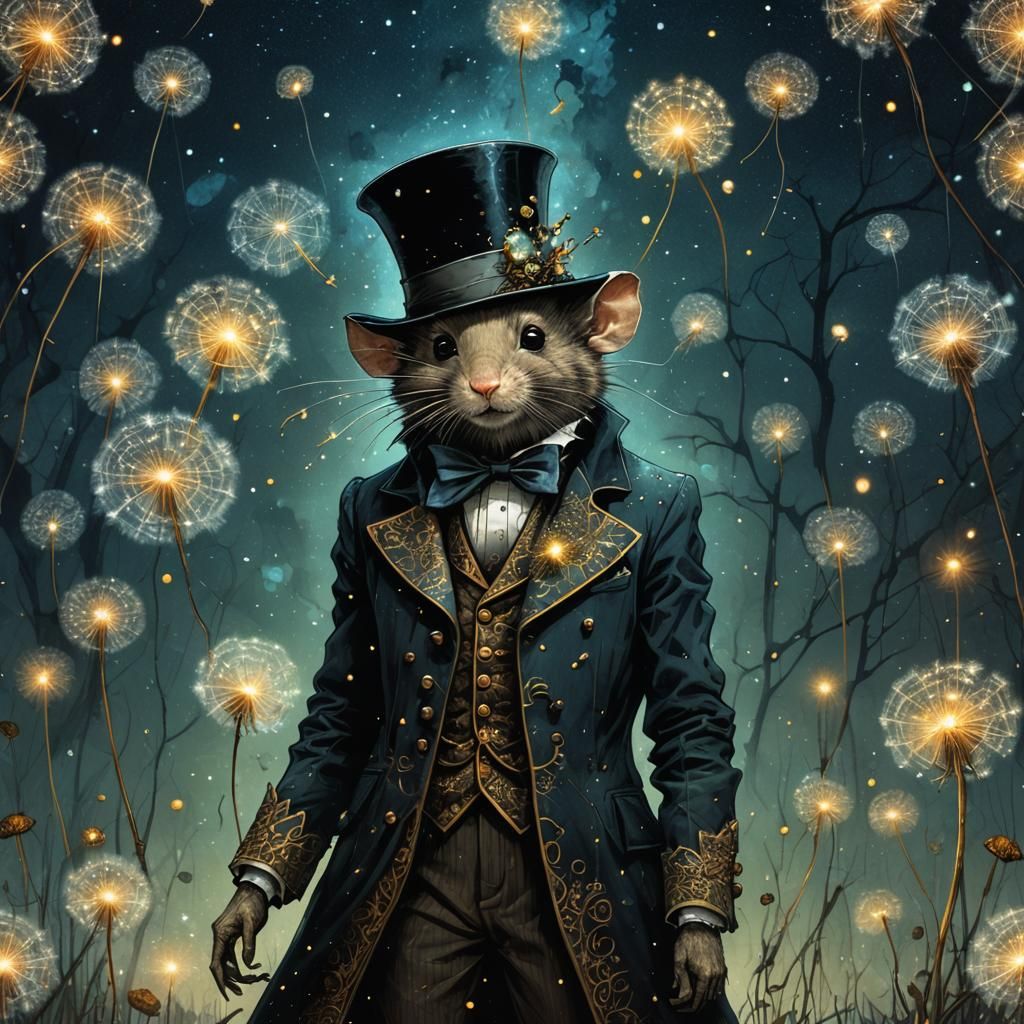 Victorian Mouse Casting Magic: Dark Fantasy Illustration