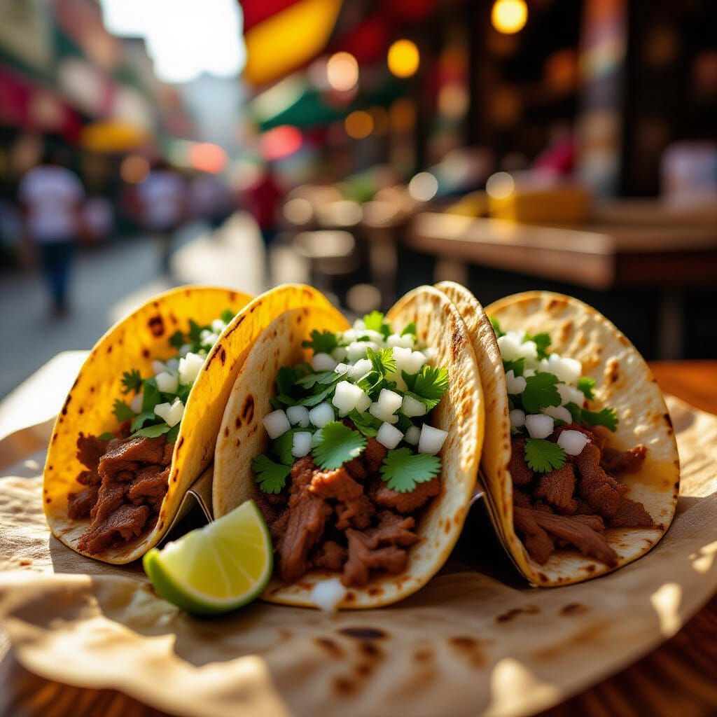 Authentic Carne Asada Tacos in Street Market Light