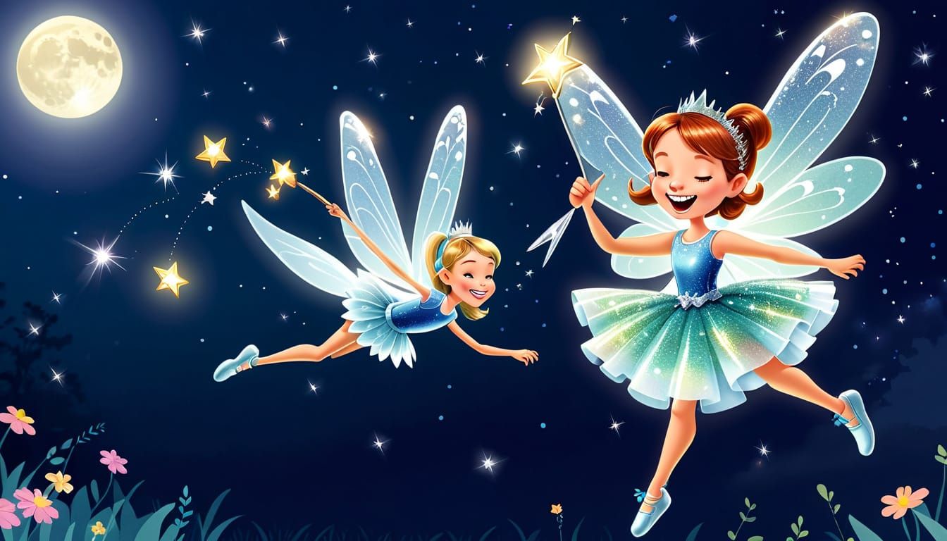 Whimsical Illustration of the Tooth Fairy in Flight