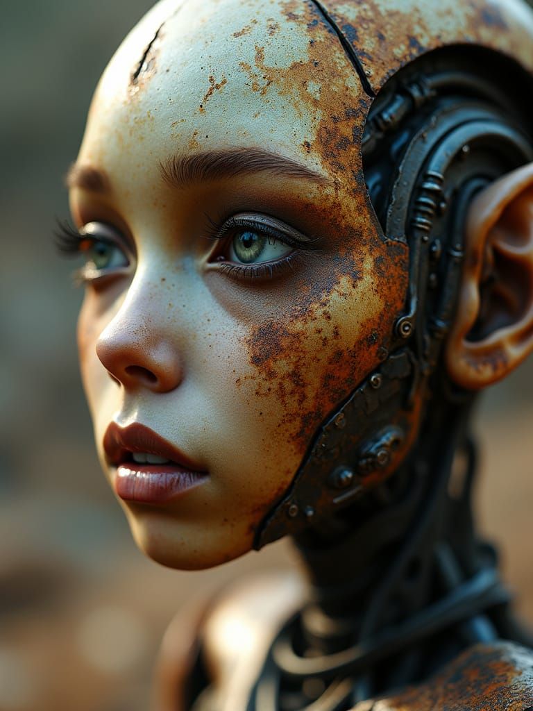 Rusted Robotic Elf in Scrap Yard Portrait