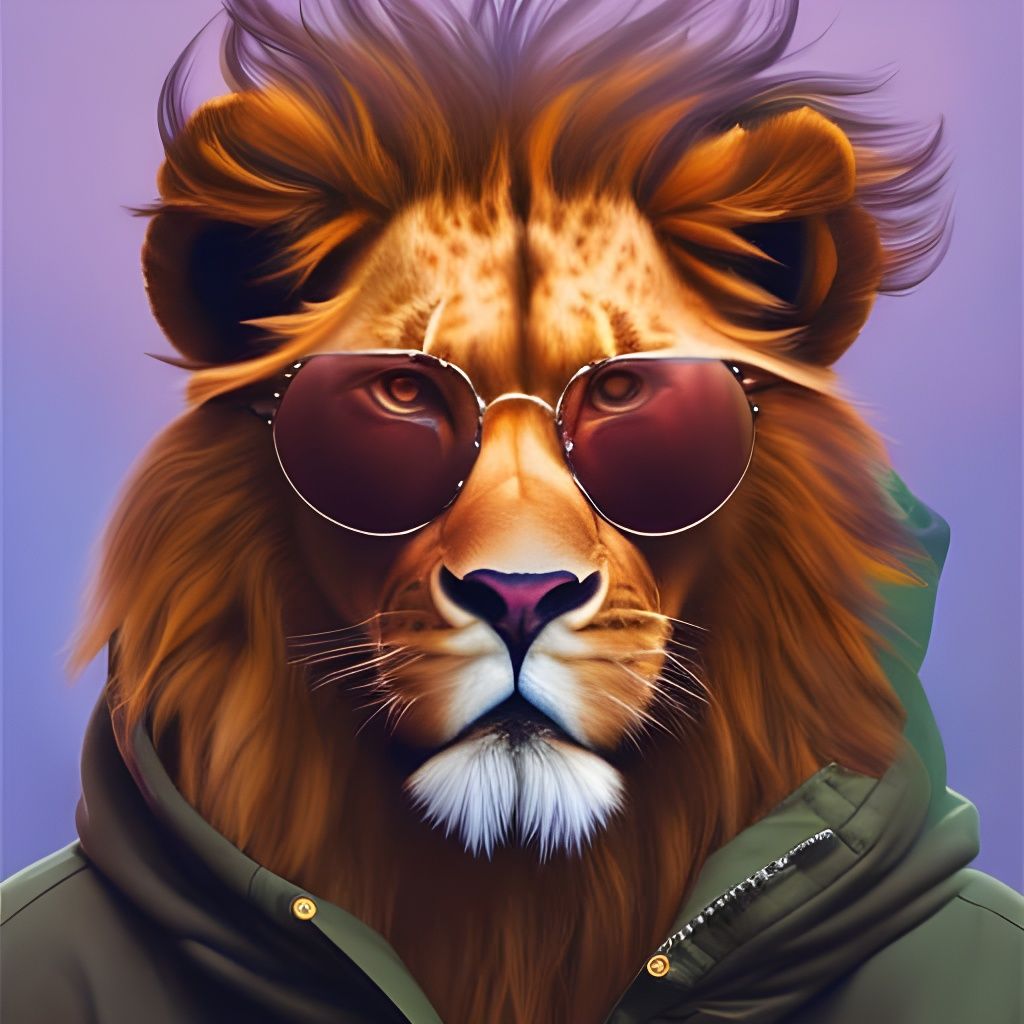 Hipster Lion Portrait in Digital Painting Style