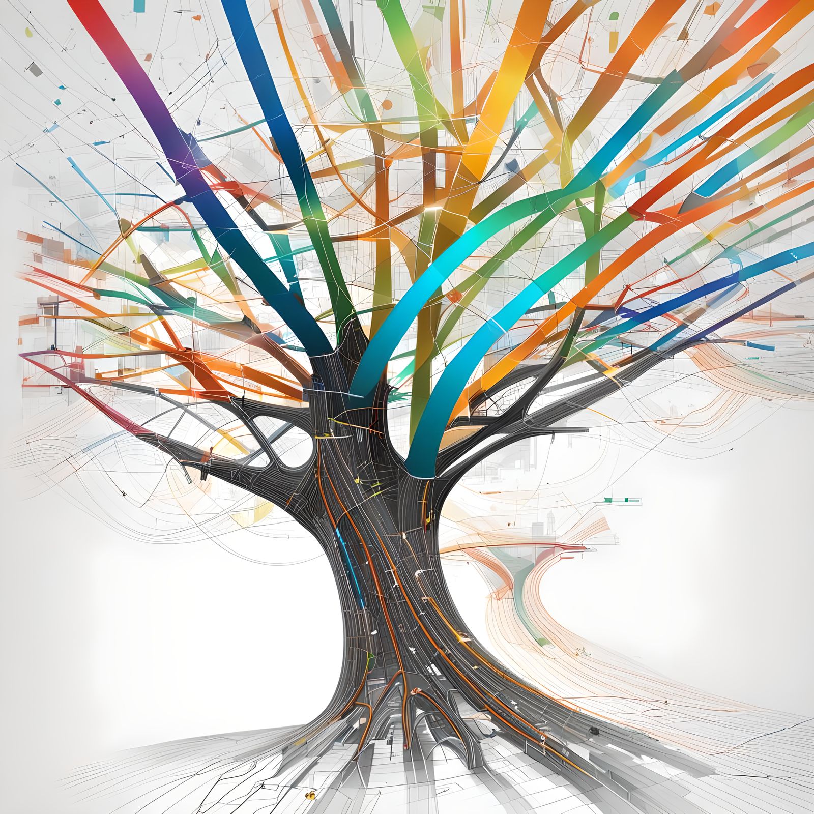 Technified Tree with City Sketches