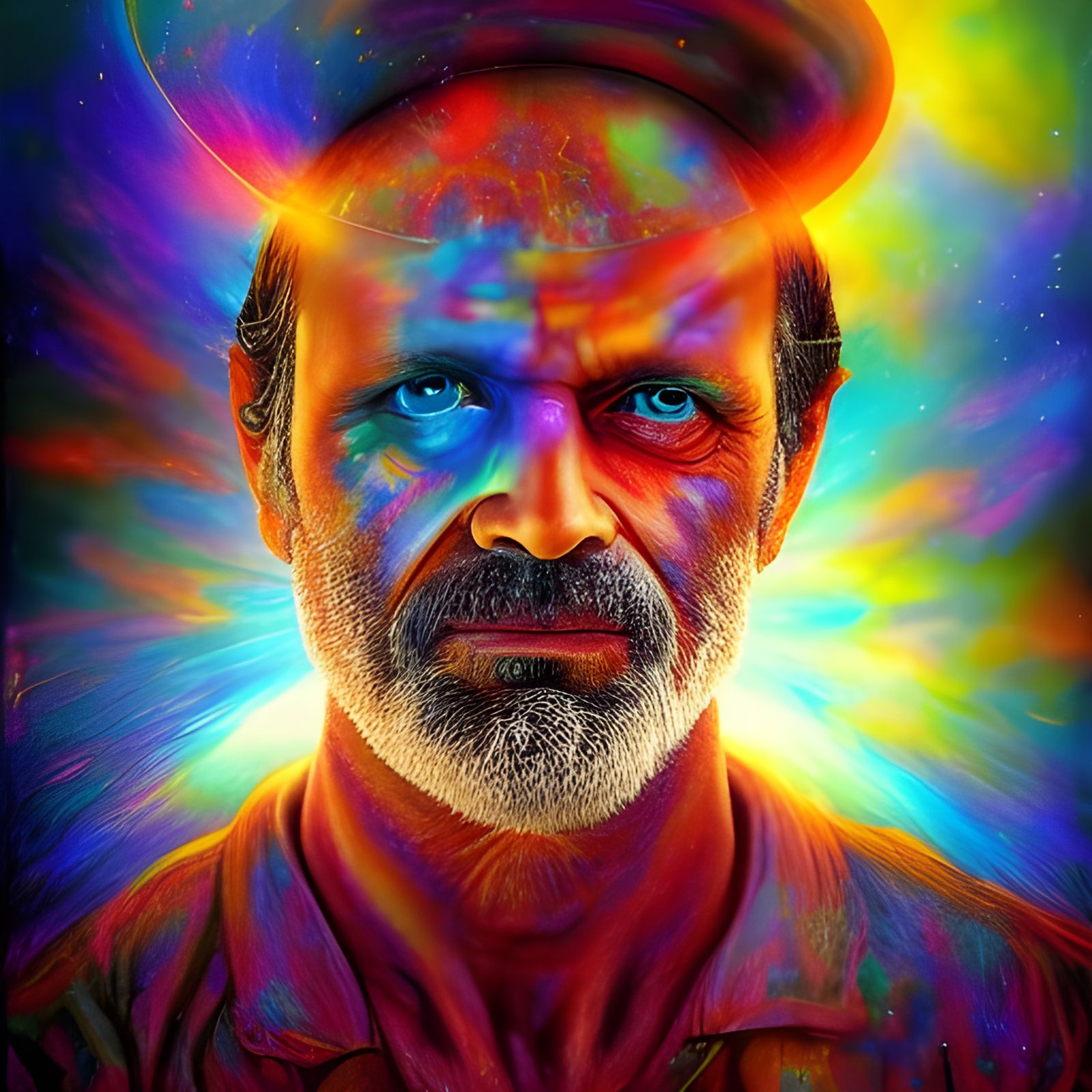 Psychedelic Terrence Hill Portrait in Mixed Media Style