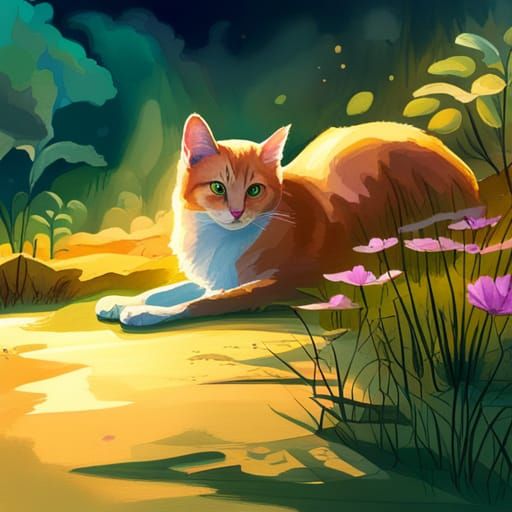 Sleek Cat Walking at Dawn: Watercolor Painting