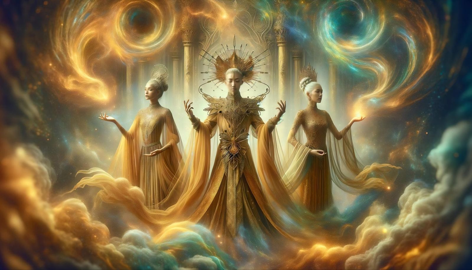 Ethereal Trio Radiating Golden Energy