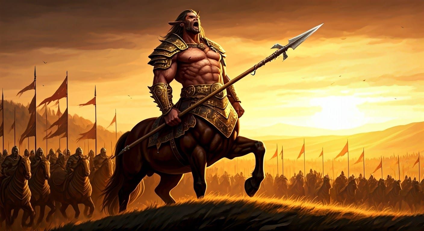 Regal Centaur Leading Army in Fantasy Art Style