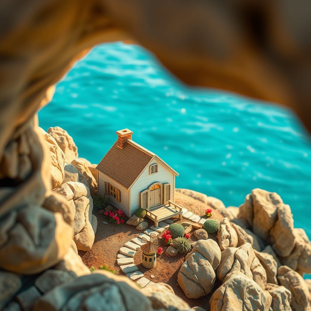 Whimsical Dream Home on Coastal Rocks in Sunny Colors