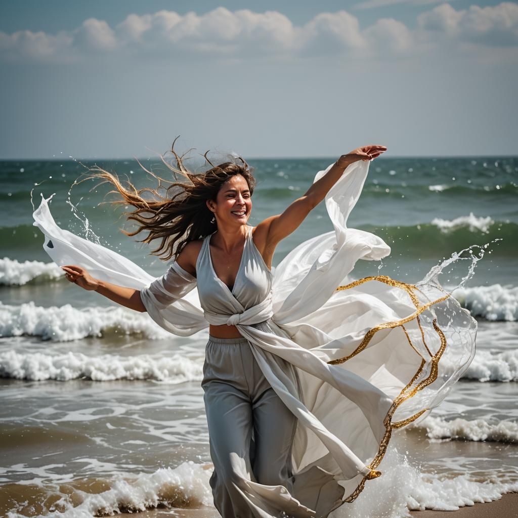 Woman by the Sea Greets Spaceship