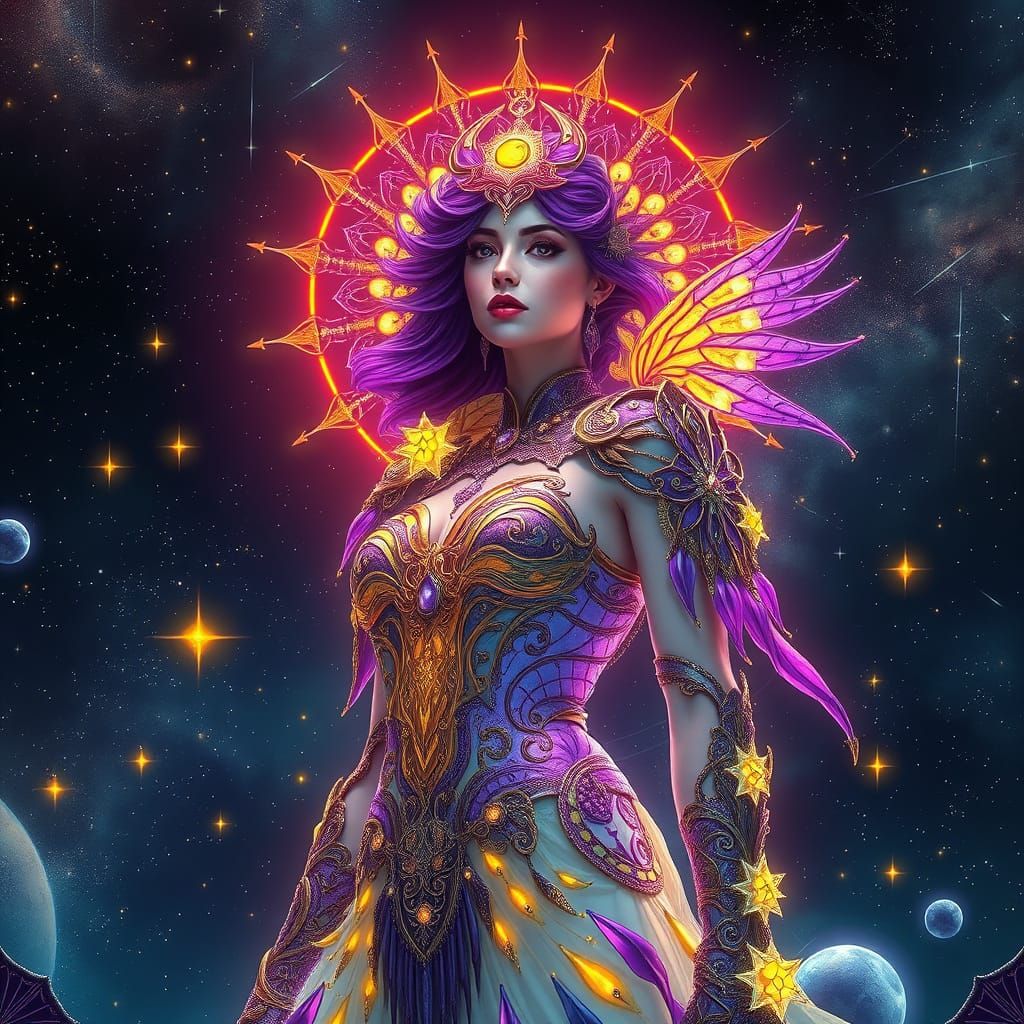 Cosmic Woman in Futuristic Art Nouveau Style