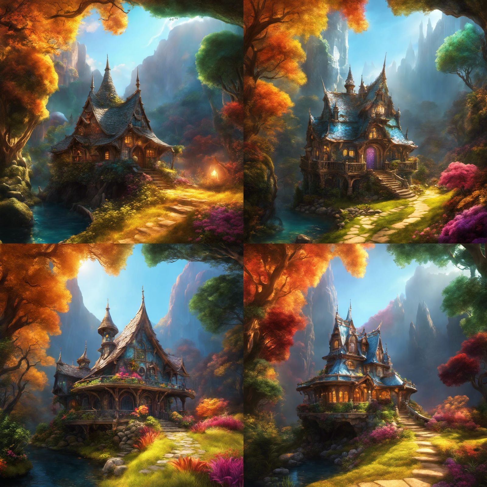 Beautiful fantasy faerie house, architectural view, hyperrealistic, splash art, concept art, mid shot, intricately deta...