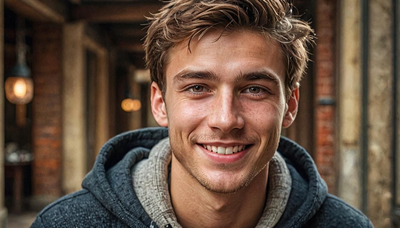 Youthful Male Model Portrait in Impressionist Style