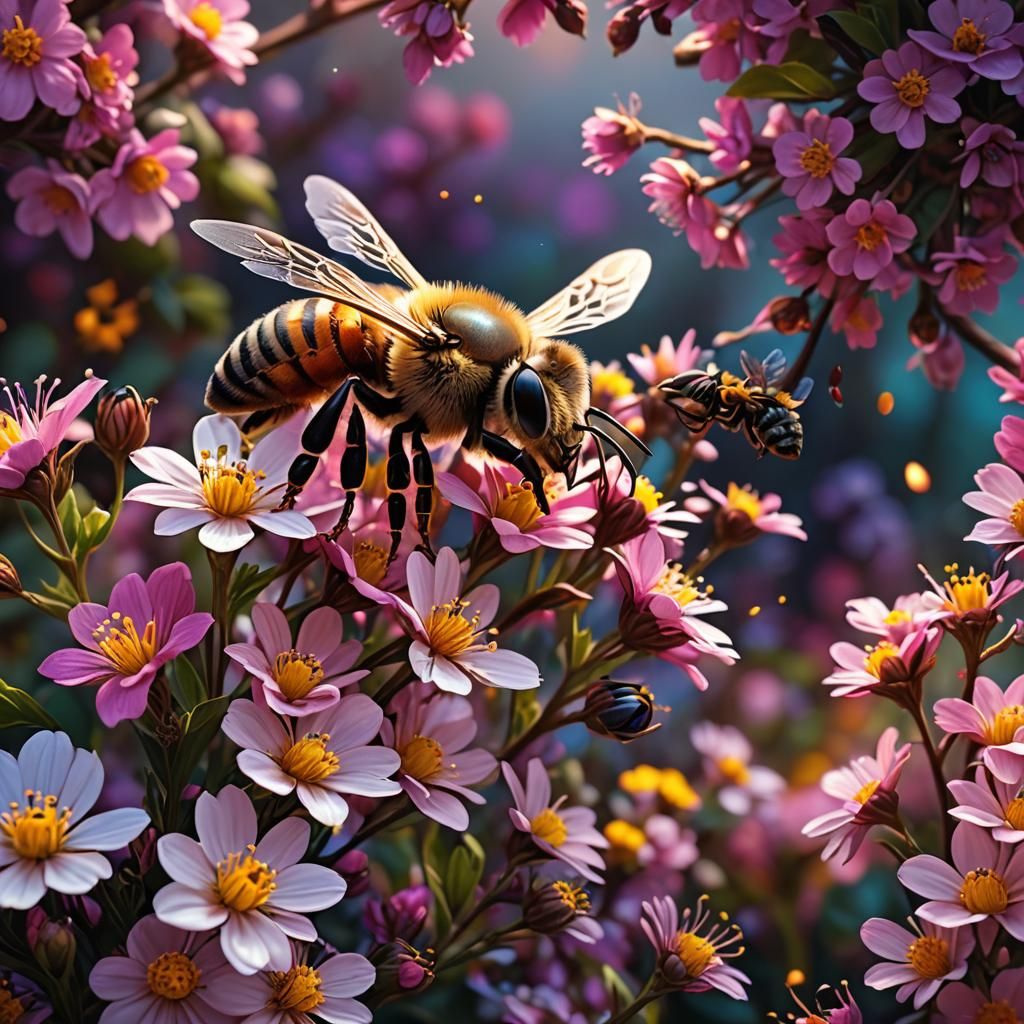 Honey Bee Nectar Collection in Digital Matte Painting