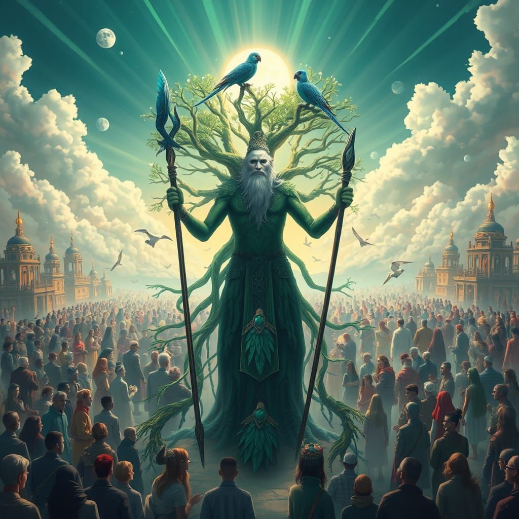 Mystical Tree-Man Shaman in Dreamlike Realm