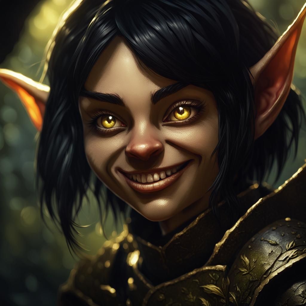 Anime-Inspired Goblin Portrait in Chiaroscuro Style